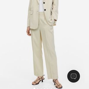 Cropped linen beige trouser pants